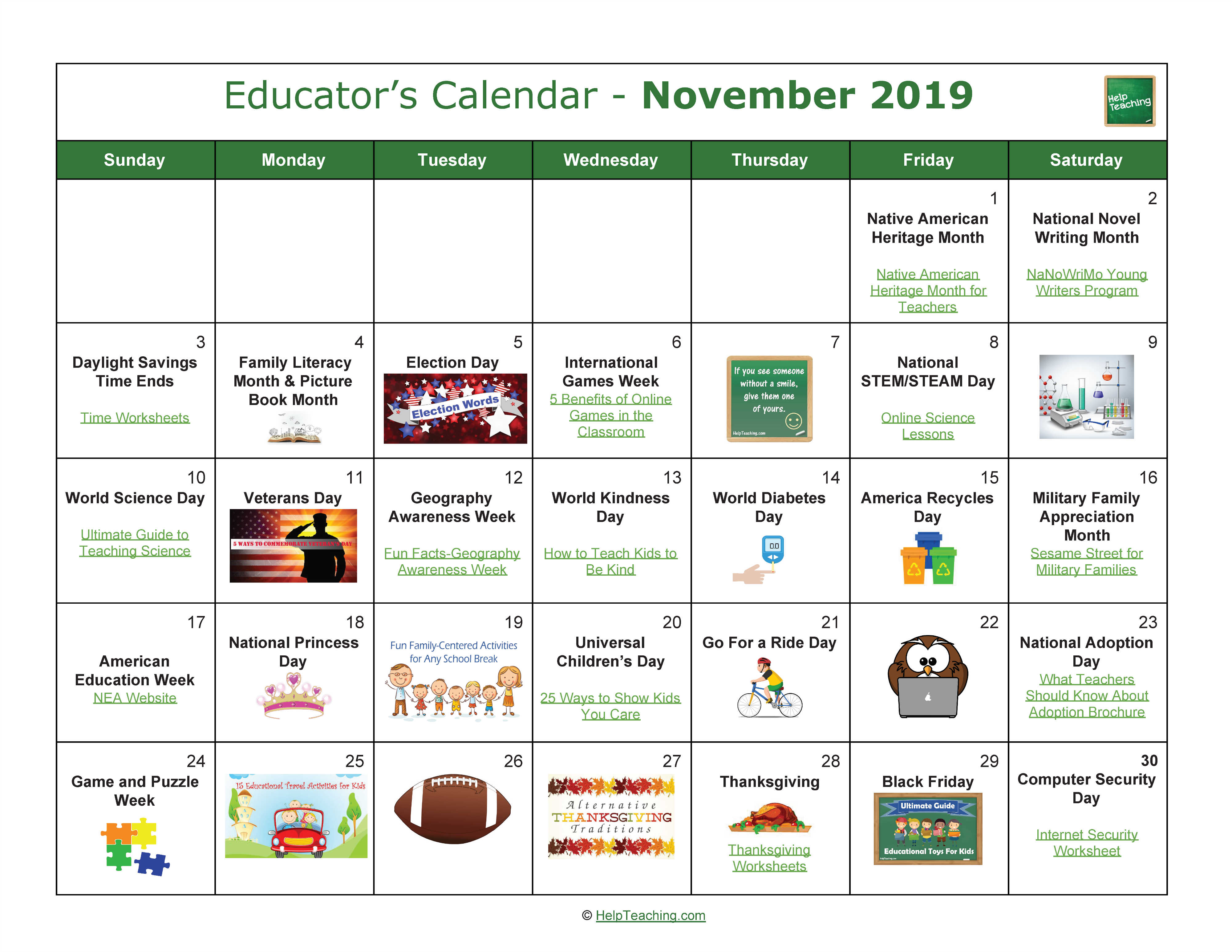us educator s calendar 2019 2020 november 2020 calendar of events